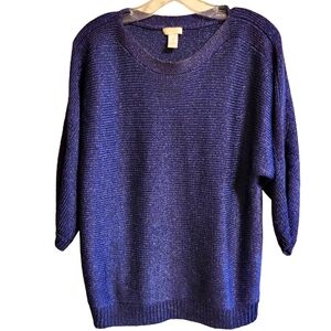Chico's women's purple with sparkles 3/4 sleeve pullover knit sweater size 2/lar